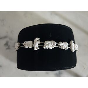 Vintage Bracelet Polar Bears Slide Charms White Silver tone 7.5”